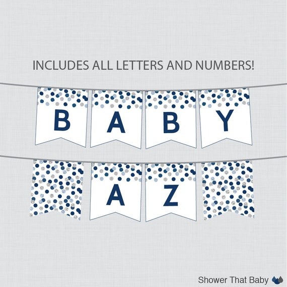 baby banner shower phrases Gray Navy Banner Silver  Glitter Baby  Printable and Dot Shower Banner