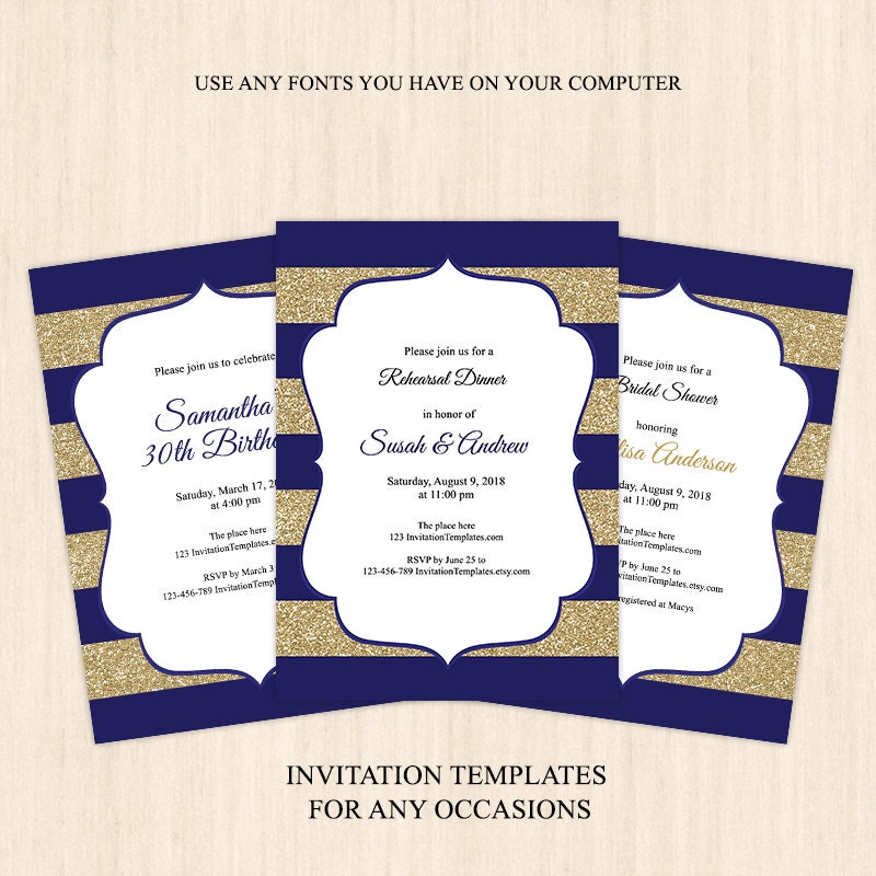 Blue And Gold Invitations Template | Best Template Collection