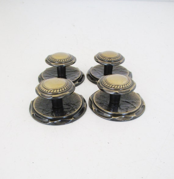 Knobs 4 Vintage Brass Knobs with Backplate Salvaged Brass Knobs