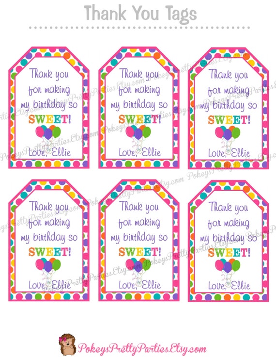 Items similar to Sweet Shoppe Birthday Party Thank You Tags - Candy ...