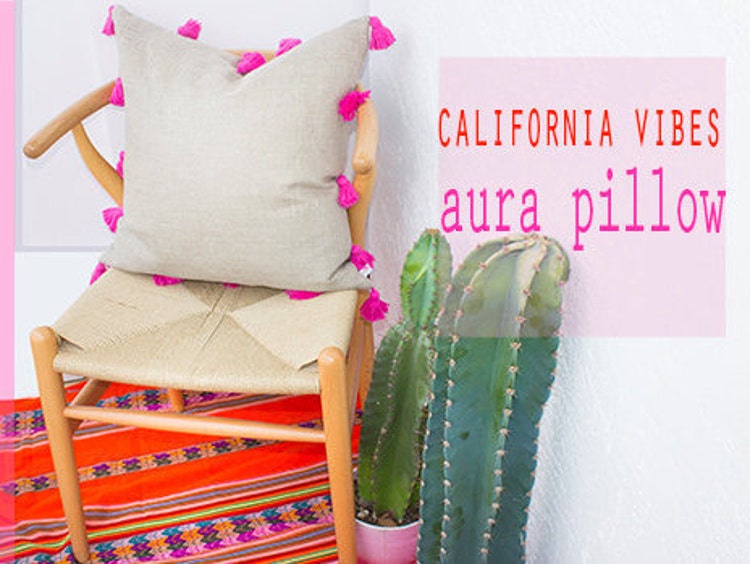 Aura Pink Linen Tassel Pillow COVER by CreamCoralCollection