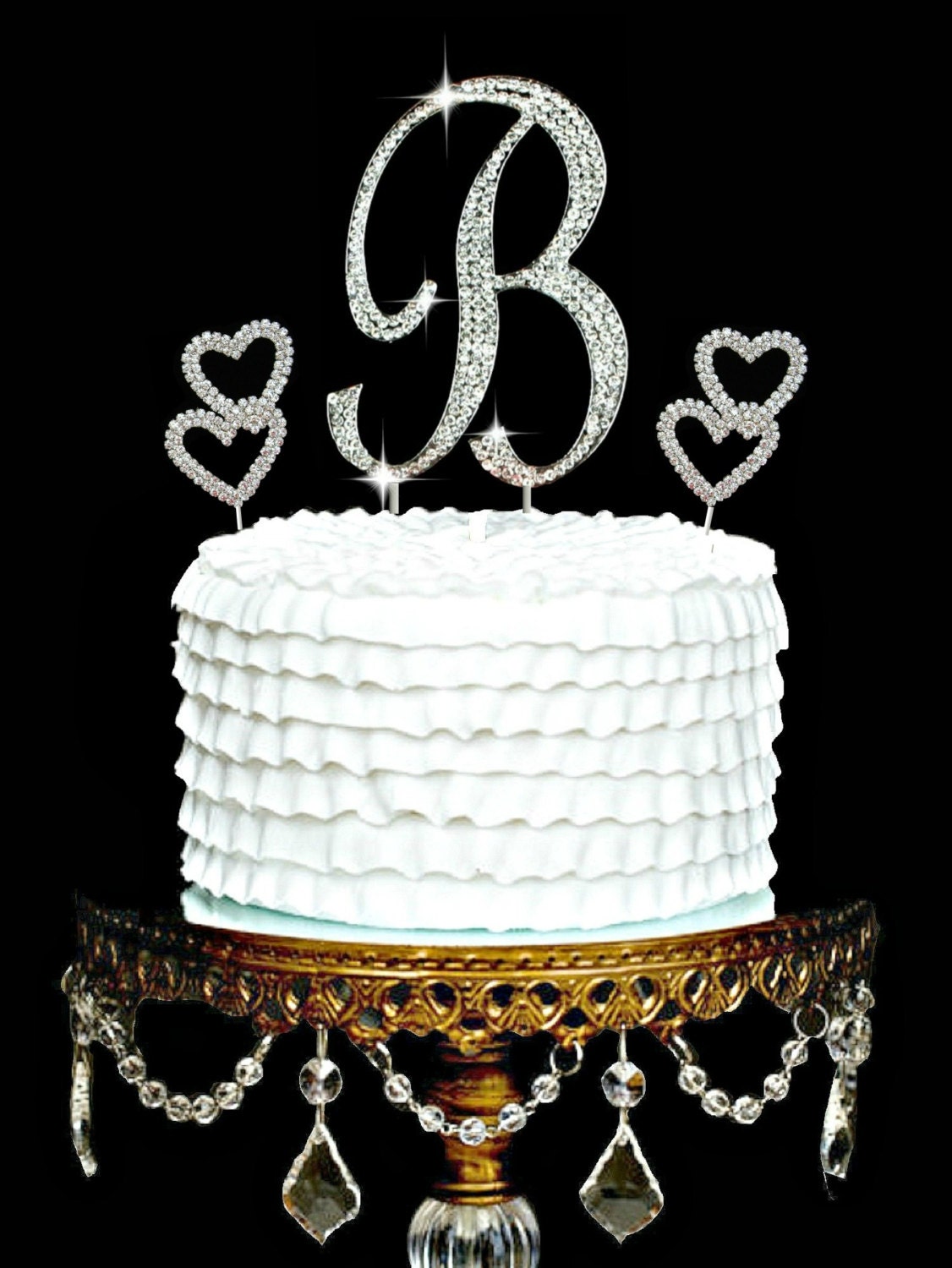 Large Initial Letter B Script Font Hearts Wedding Cake Topper 