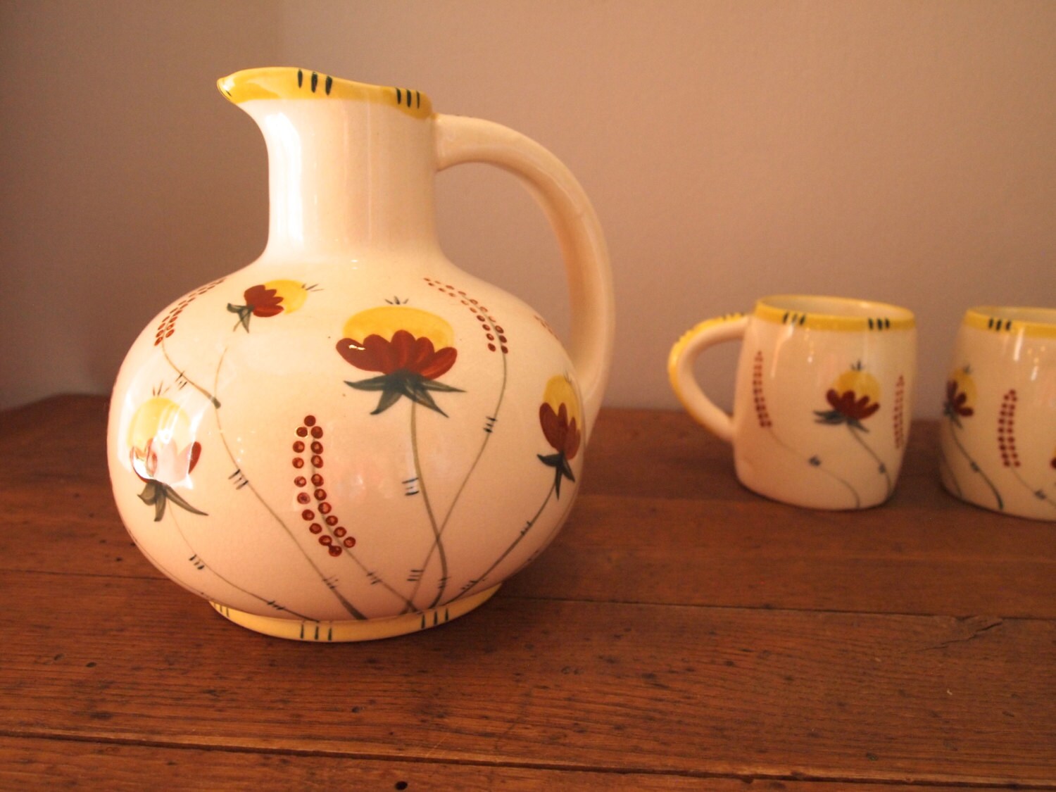 Ceramic Pitcher Vintage Hand Painted