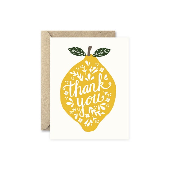 Lemon Thank You Card Lemon Greeting Card with Hand by augustandoak