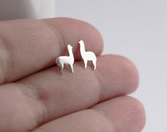 Llama Studs, Cute Handmade Sterling Silver Llama, Alpaca Animal Earrings, Llama Jewelry, Silver Studs,Animal Studs,Silver Llama