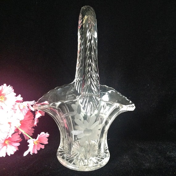 Vintage Glass Basket Flower Vase Wheel Cut Crystal Westmoreland