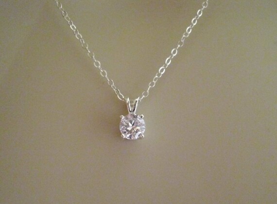 Sterling silver cubic zirconia pendant necklace faceted cubic