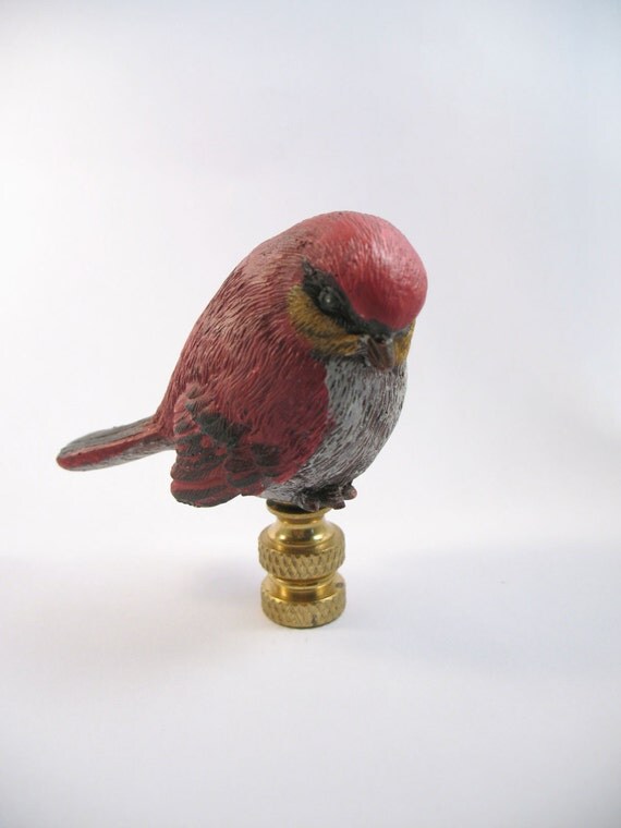 Lamp Finial Resin Painted Red Bird