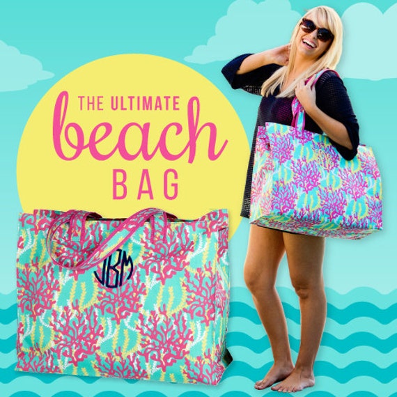 Set of Six Monogrammed Beach Bags, Set of 6 Personalized Tote Bags ...