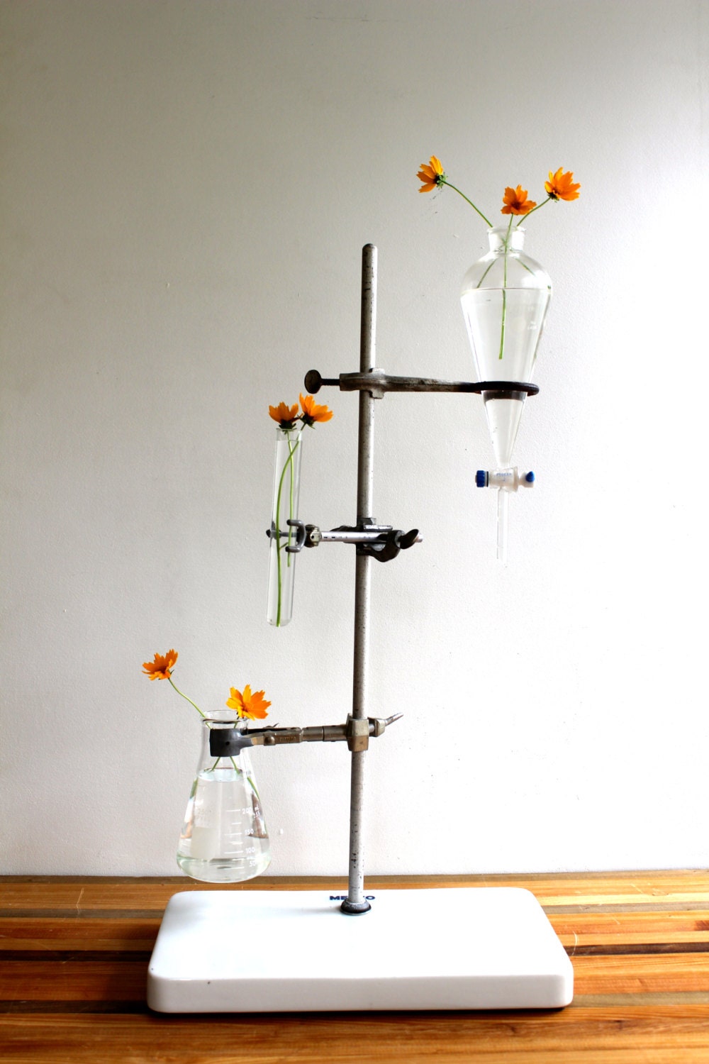 Vintage Science Lab Stand Glassware Included