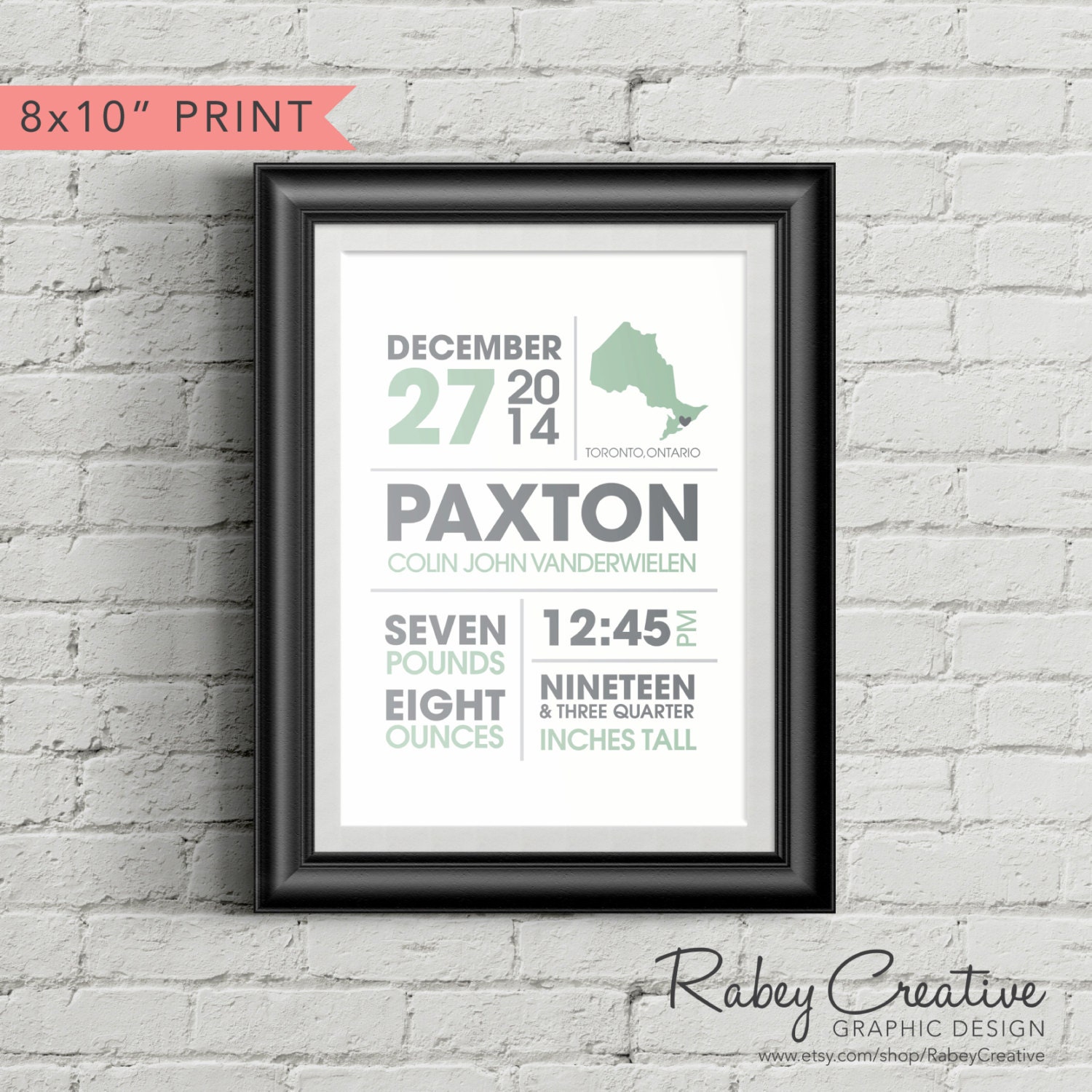 Birth Announcement Wall Art With Baby's Stats By RabeyCreative