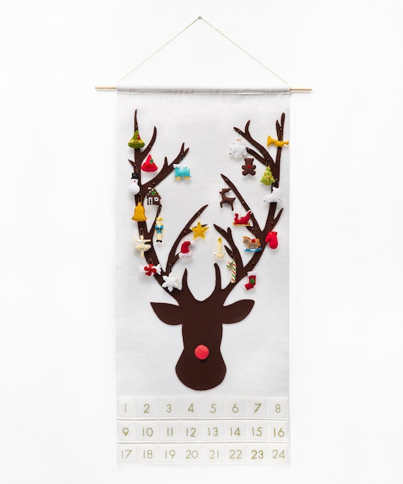 Christmas Advent Calendar Pattern - Wool Felt - Christmas Countdown - Reindeer with 24 Treasured Characters