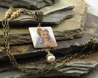 Upcycled Pendant Necklace, Lalique Pendant, Lalique Porcelain Pendant, Recycled Jewelry, Upcycled Jewelry, Repurposed China,Classic Necklace