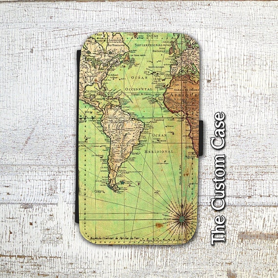 Old Vintage Map Wallet Case Antique Map Leather Flip Case