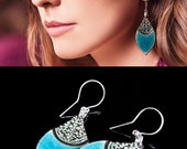 Turquoise earrings Ceramic earrings Turquoise statement earrings Big turquoise dangle earrings Long blue earrings Artistic earrings silver