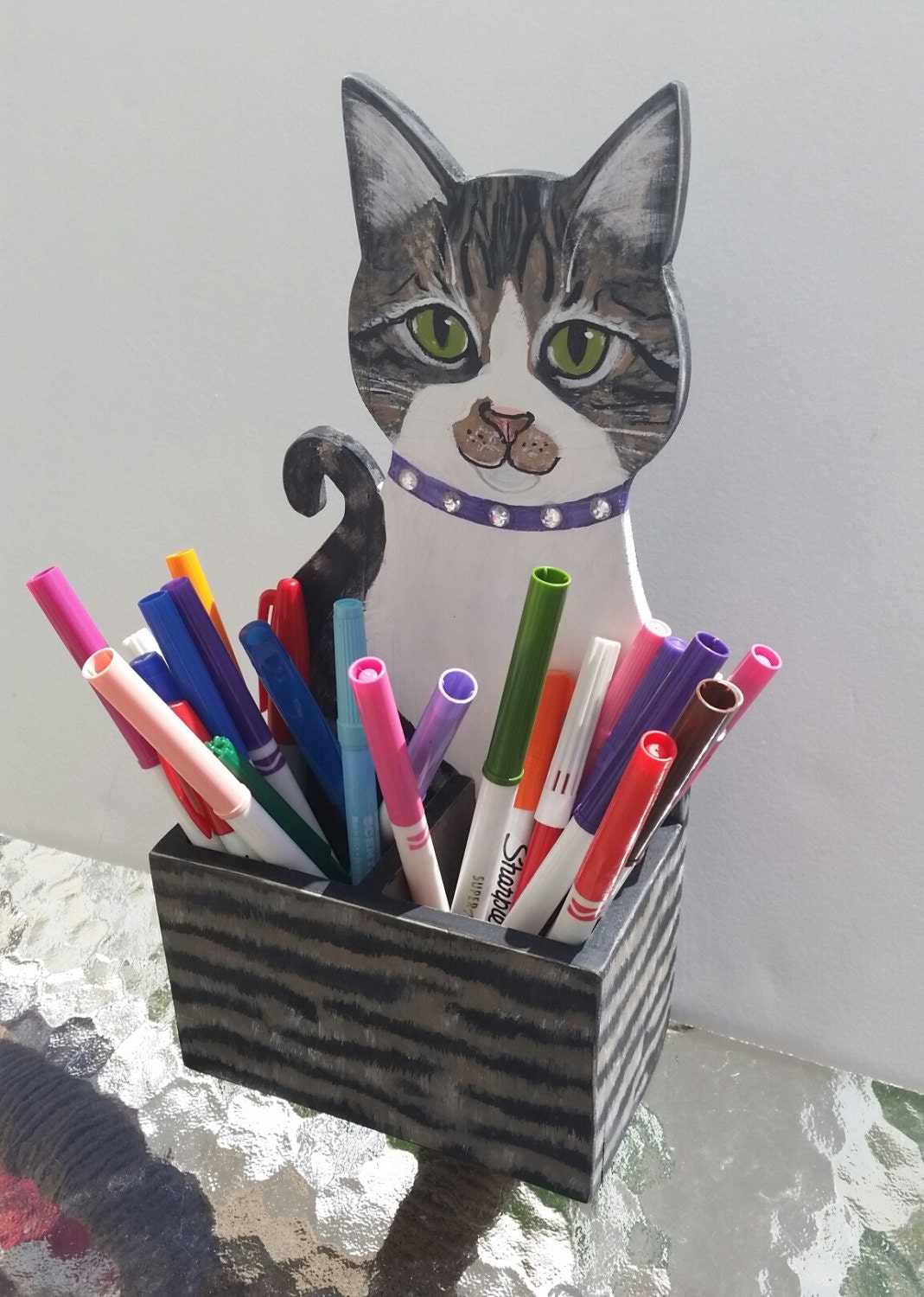 CAT PENCIL HOLDER Tabby Cat Pencil Holder Functional Wood