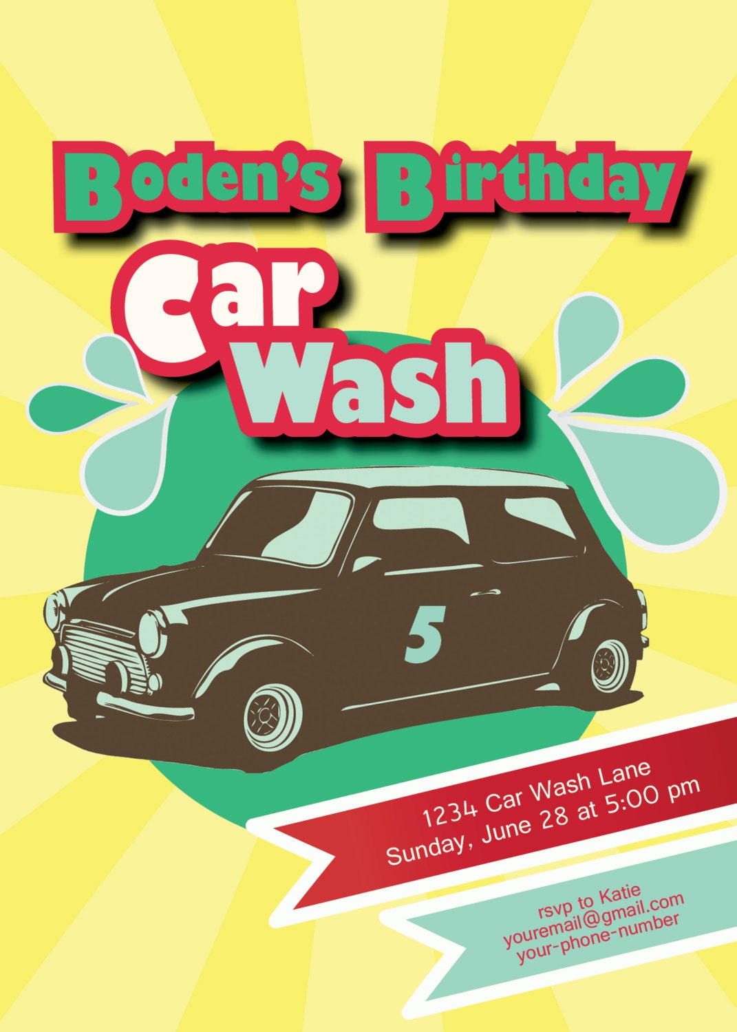 Car Wash Birthday Party Invitation Car Invitation by bubsicle