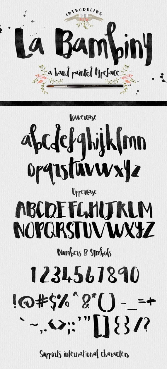 La Bambiny Typeface Font - Display Font - Hand Painted - plus extra design elements