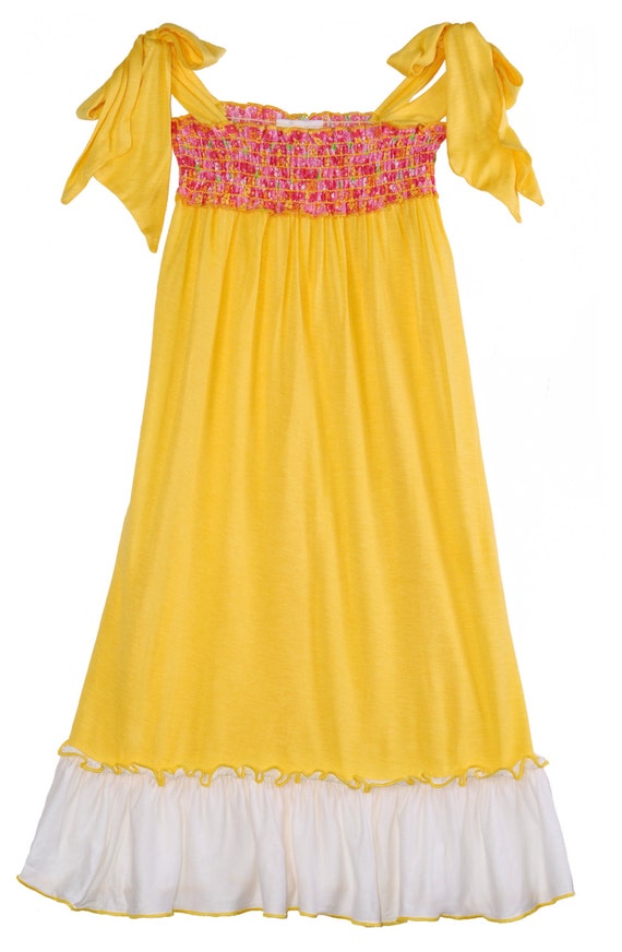 Girls Yellow Maxi Dress, Sun Dress, Yellow and White Floral Maxi Dress ...