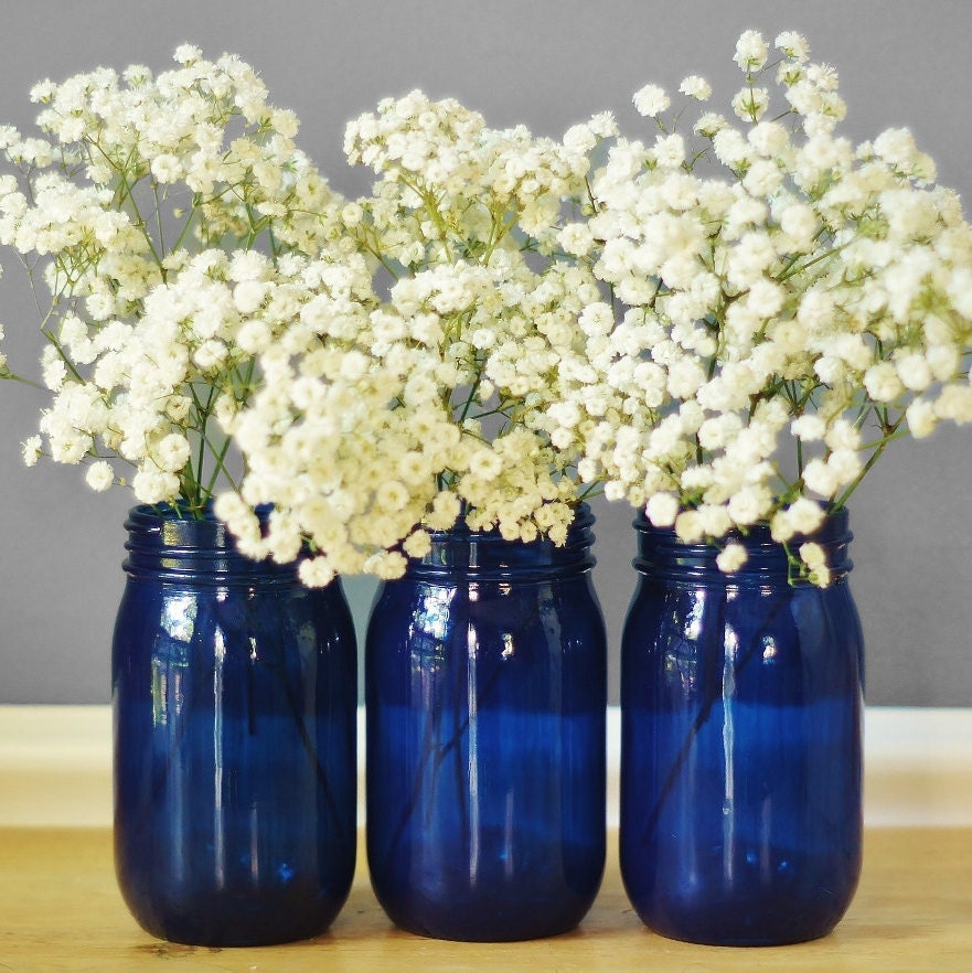 mason jar vase Set Mason Cobalt Painted by of Three Hand Vases Jar Blue