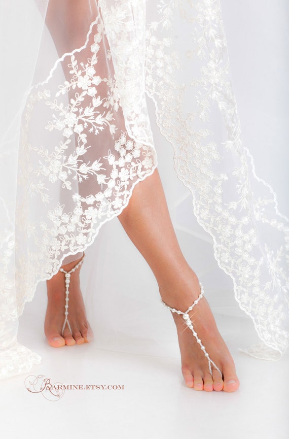 ... Beach wedding Barefoot Sandals-Bridal feet accessories-Footless