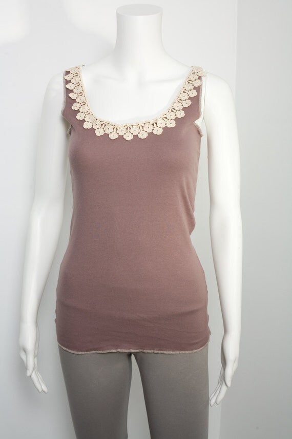 Women's 100% Certified Organic Cotton Tank Top with Lace
