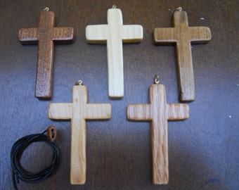 Five Wood Cross Necklace (j)