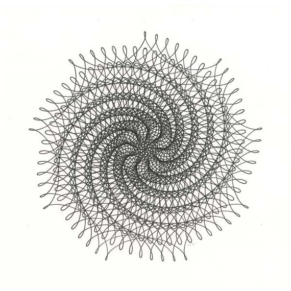 Modern Abstract Spiral Star Original Ink Drawing Nautilus