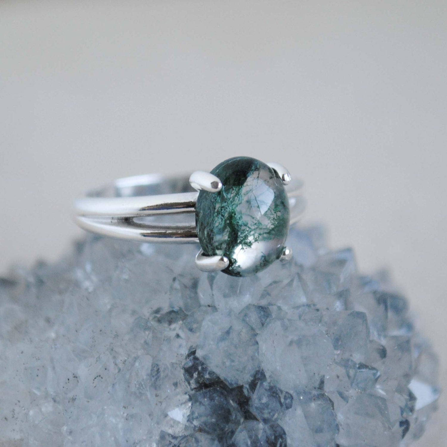 Moss Agate Ring Sterling Silver Ring Moss Agate Jewelry