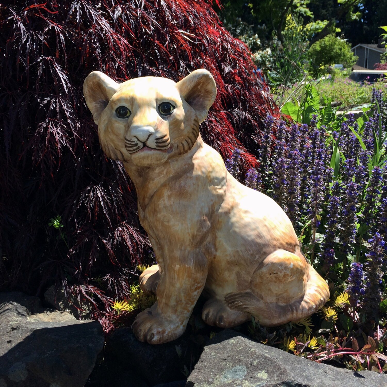 Large 14 Vintage Lion Cub Ceramic Statue Baby Lion