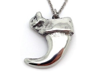 Handmade Lynx Claw Necklace in Pewter, Cat Pendant, Animal Jewelry