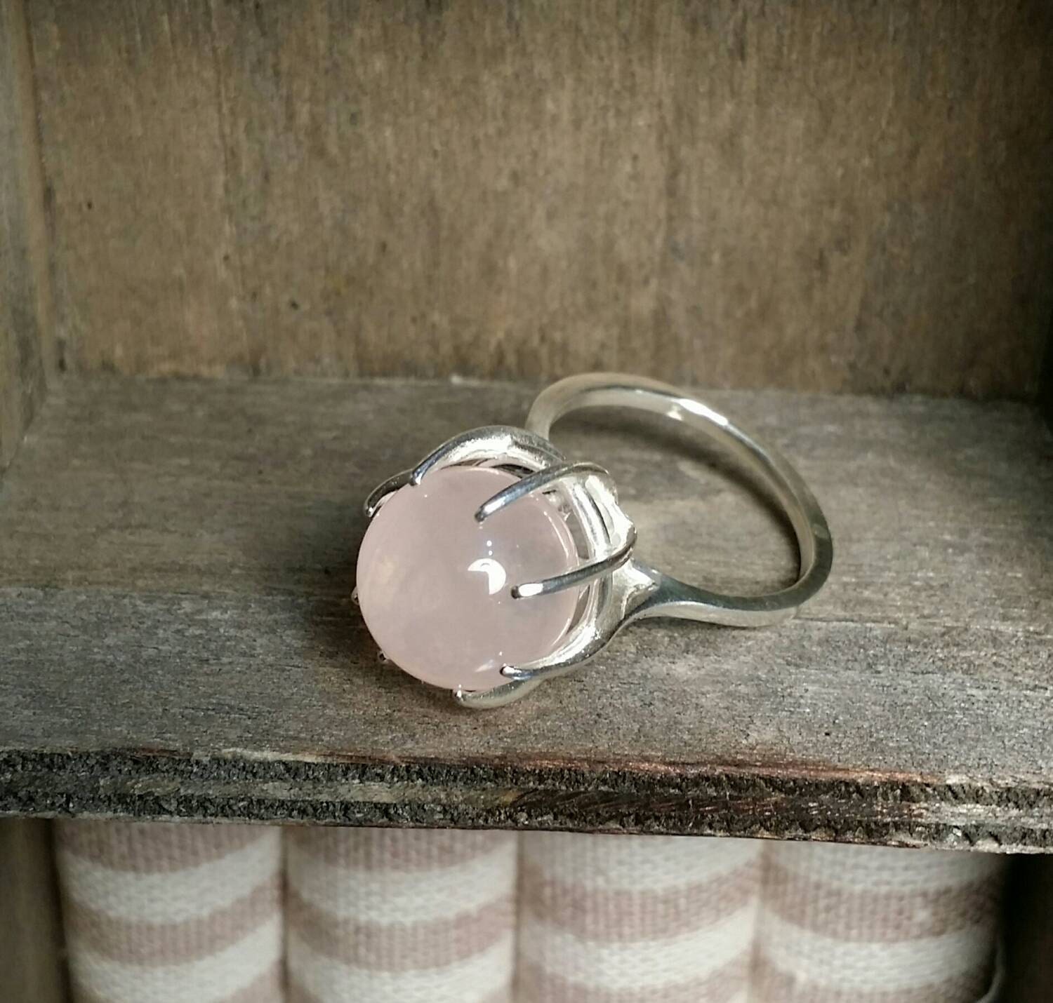 12mm Rose Quartz Crystal Ball Ring Sterling Silver