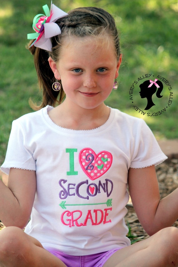 ANY GRADE I Love Second Grade Girls Pink Polka Dot Applique