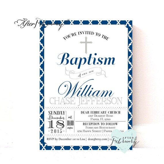 Boy Baptism Invitation Elegant Navy Boy Christening