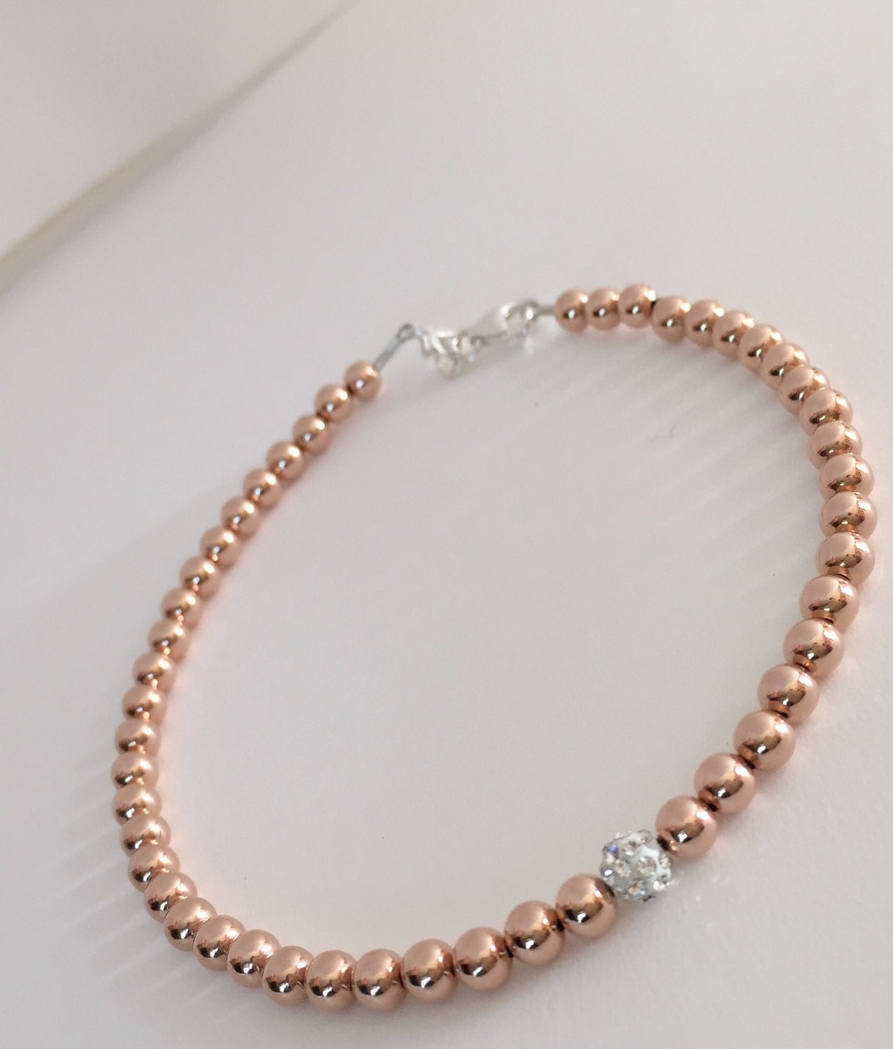 Rose gold bracelet shiny bead bracelet bright beads wedding