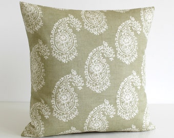 Paisley Pillow Cover, Accent Pillow Cover, Cushion Cover, Shabby Chic Pillow Sham, Pillowcase, Scatter Cushion - Paisley Sage