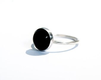 Handmade Onyx ring, sterling silver, stacking ring, black ring