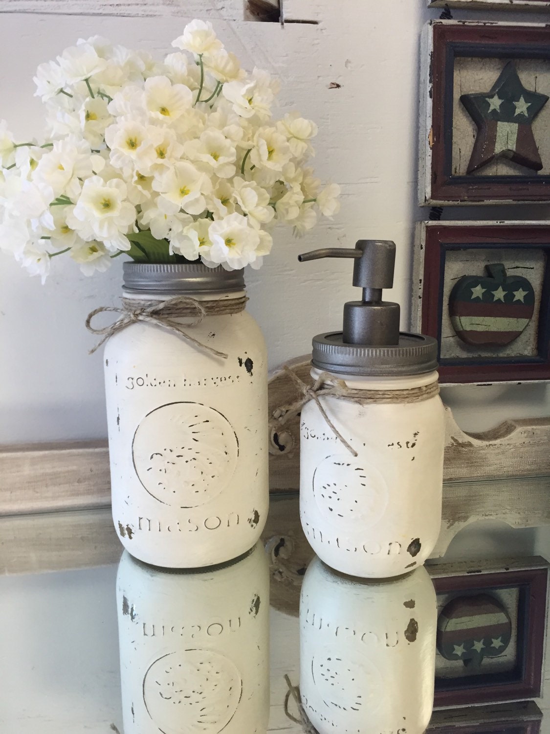 Painted Mason Jar. Shabby Chic. Farmhouse. Vintage. Mason Jar