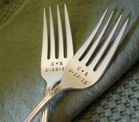 Personalized Wedding Forks Forks Hand Stamped with Initials