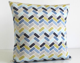Cotton Pillow Cover, Accent Pillow Cover, Throw Pillow Cover, Toss Pillow, Pillow Sham, Cushion Cover, Pillowcases - Chock-A-Block Blue