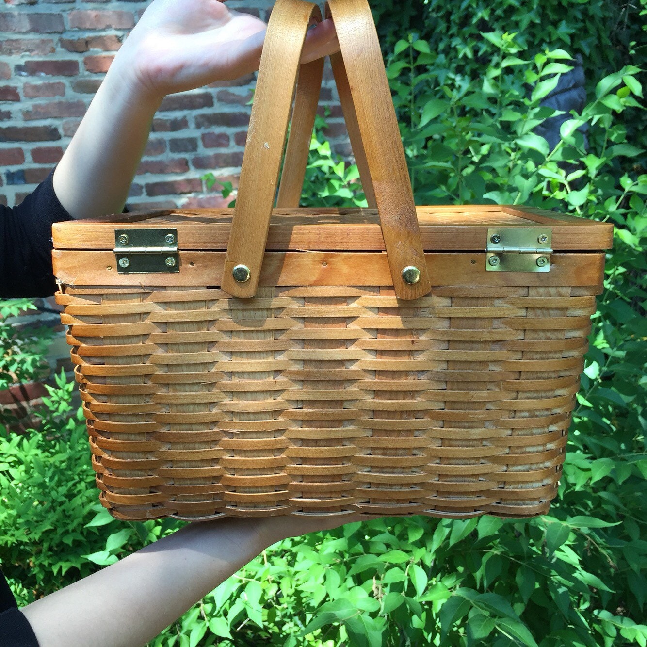 Minimalist Wooden Picnic Basket by RagsAndTeaBags on Etsy