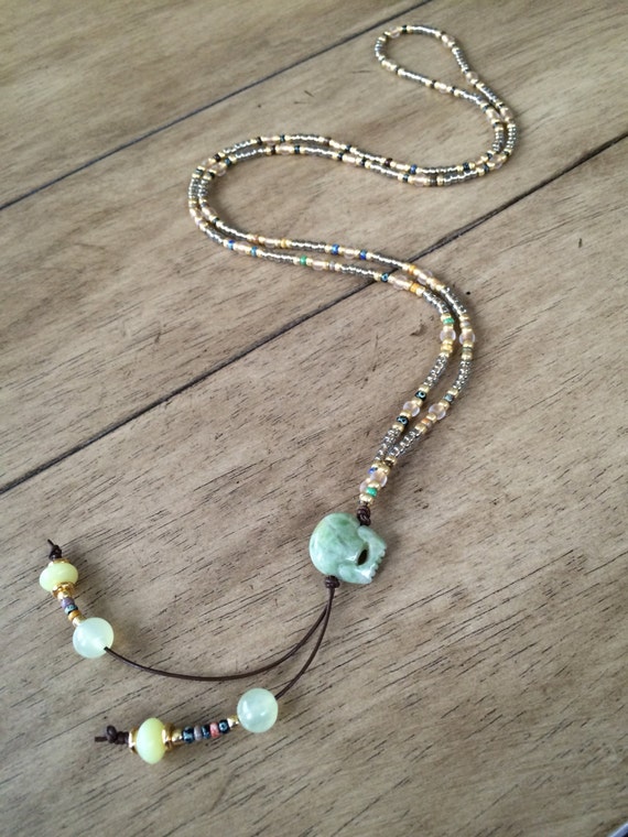 Long Beautiful Life/ Jade Scarab Gemstone Necklace/ Luxury