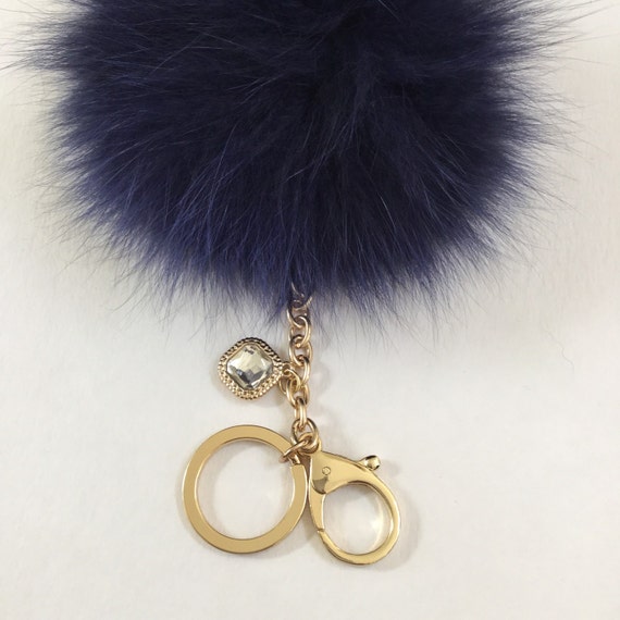 keychain pom fur pom pendant Fur ball with luxury bag Navy Fox Pom Pom keychain Purple