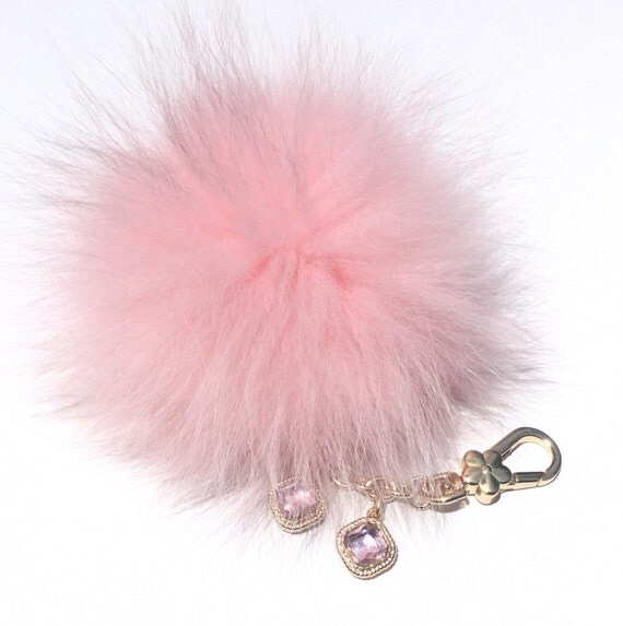 Very Light Pink Fox Fur Pom Pom luxury keychain bag pendant