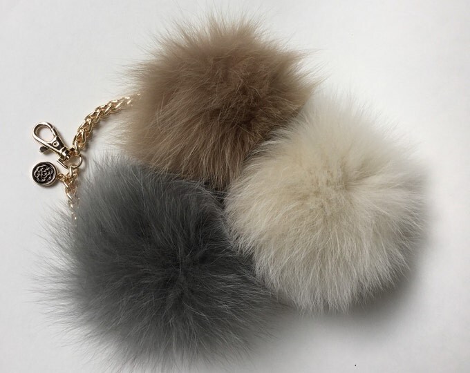 Trio fur pom pom corsage Bag Charm Totem Fox creation piece