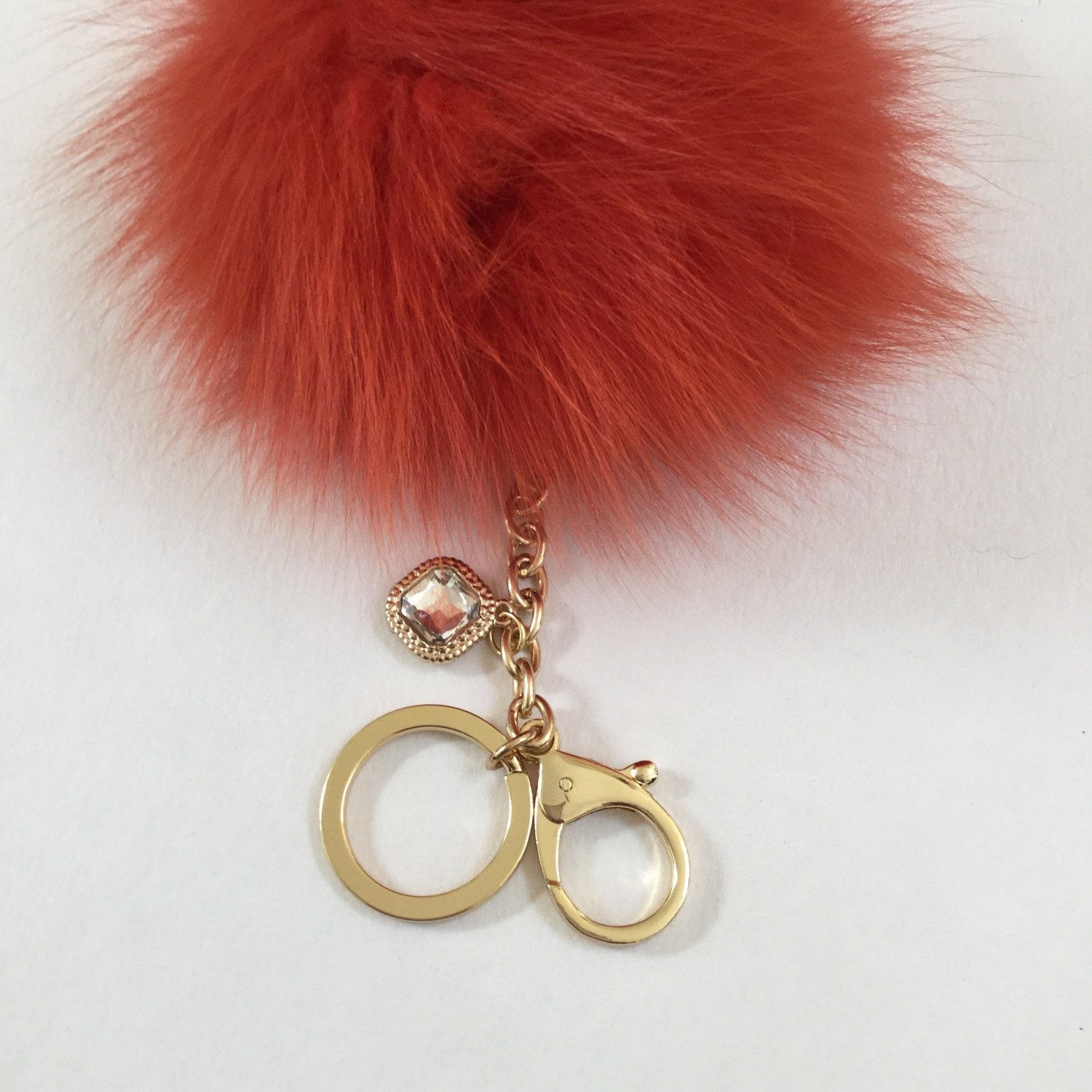 Rusty Orange Fur Pom Pom keychain ball luxury bag pendant with clear