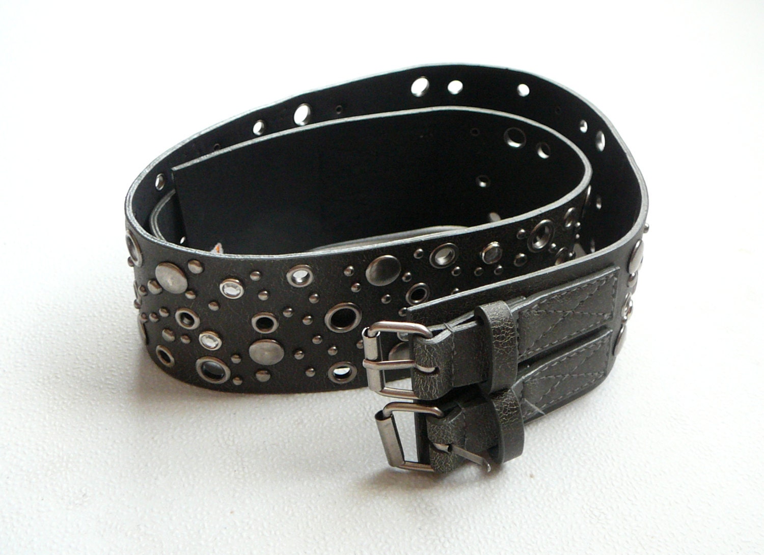 Vintage Faux Leather Wide Grey Western Belt Wide Cowboy Belt Boho