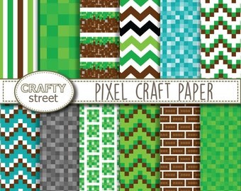 Pixel Craft digital paper, Digital paper, Birthday, Digital background, Chevron, Scrapbooking paper, Scrapbook paper, INSTANT DOWNLOAD