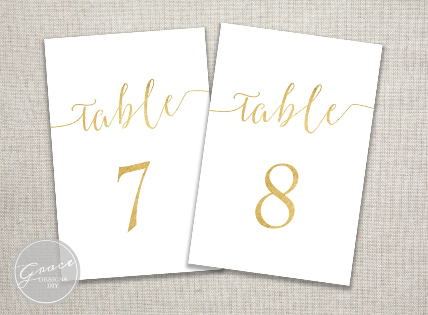 Gold Table Number Printables / Instant Microsoft Word / Gold
