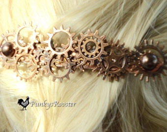 Steampunk Metal Large Barrette, Long Hair Barrette, Diesel Punk, Penelope Garcia Style Hair Clip, Metal head Barrette, Steampunk Style #PR80